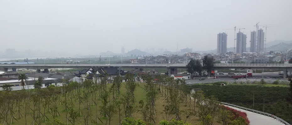 Chinese landscape with fields in foreground