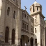 A church in Cairo, Egypt, against a blue sky